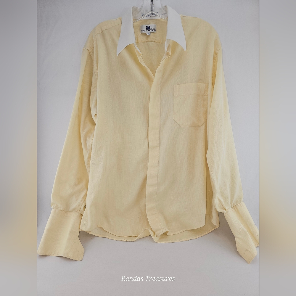 Italo Mondo Men's Long Sleeve Yellow Dress Shirt with White Collar Size L 16-35